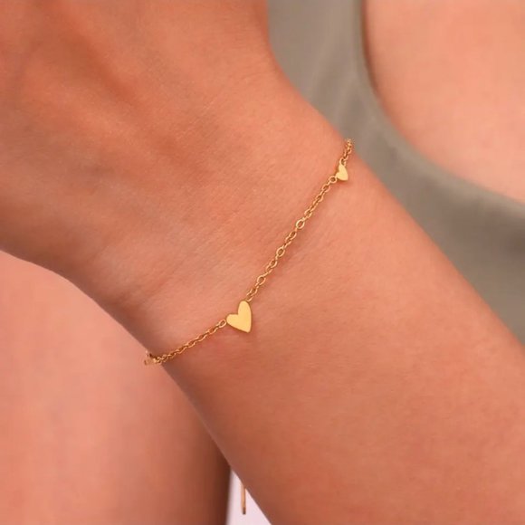 18K GOLD SMALL DAINTY MINI HEART CHAIN BRACELET, NICE BRACELET, CUTE BRACELET